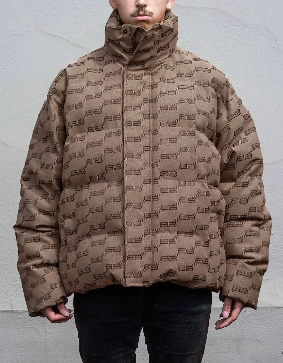 Balenciaga Beige All-Over BB Monogram Puffer Jacket