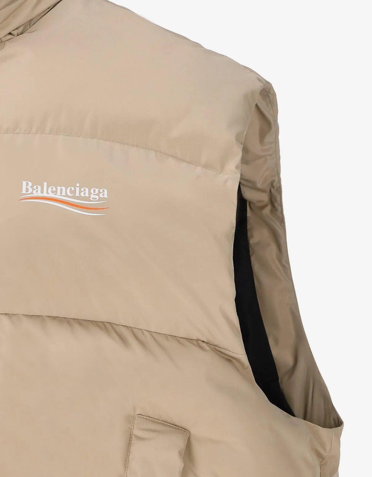 Balenciaga Beige Political Campaign Cocoon Puffer Gilet