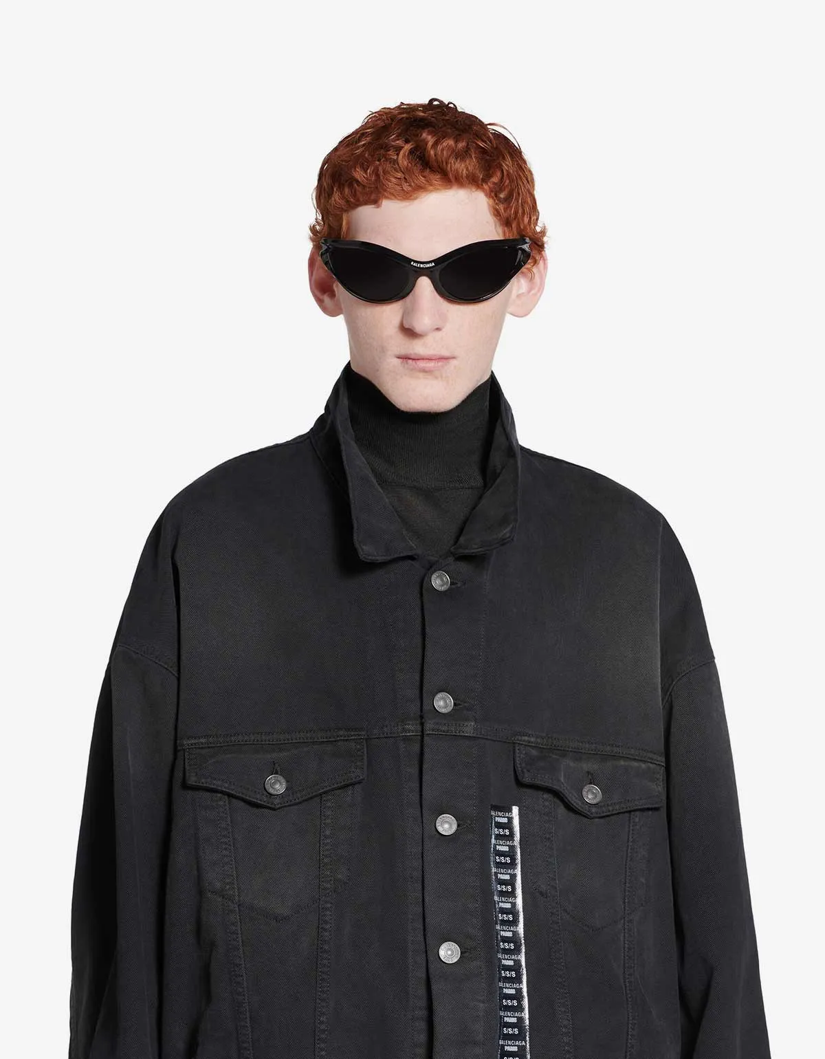 Balenciaga Black Size Sticker Denim Jacket