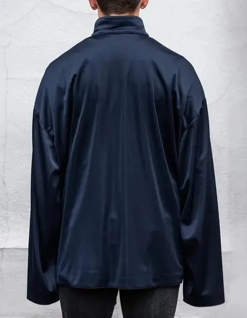 Balenciaga Navy Blue High Sheen Oversized Tracksuit Jacket