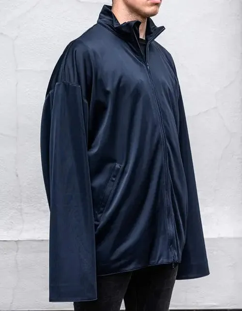 Balenciaga Navy Blue High Sheen Oversized Tracksuit Jacket