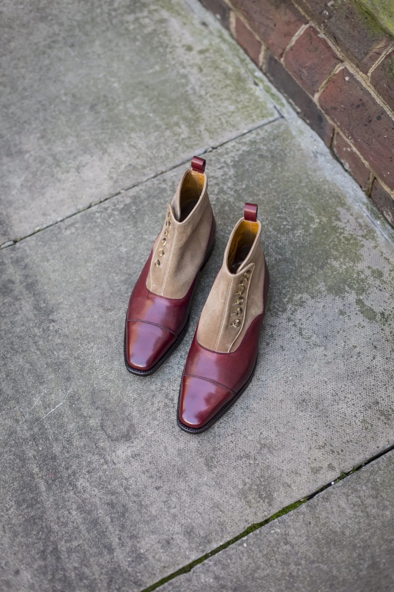 Bellevue - MTO - Burgundy Calf / Sand Suede - MGF Last - Natural Buttons - Single Leather Sole