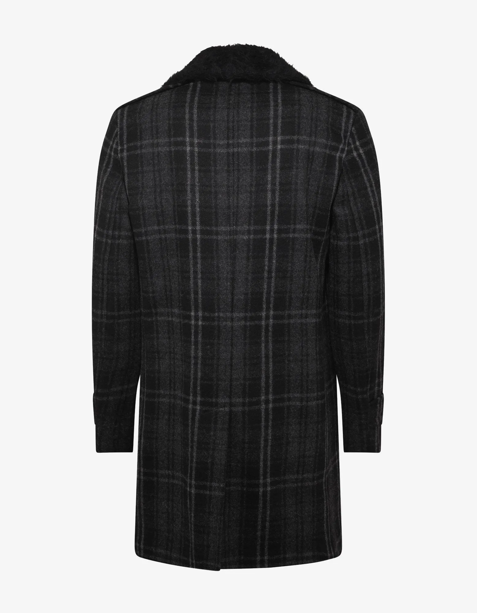 Black Check Wool Overcoat