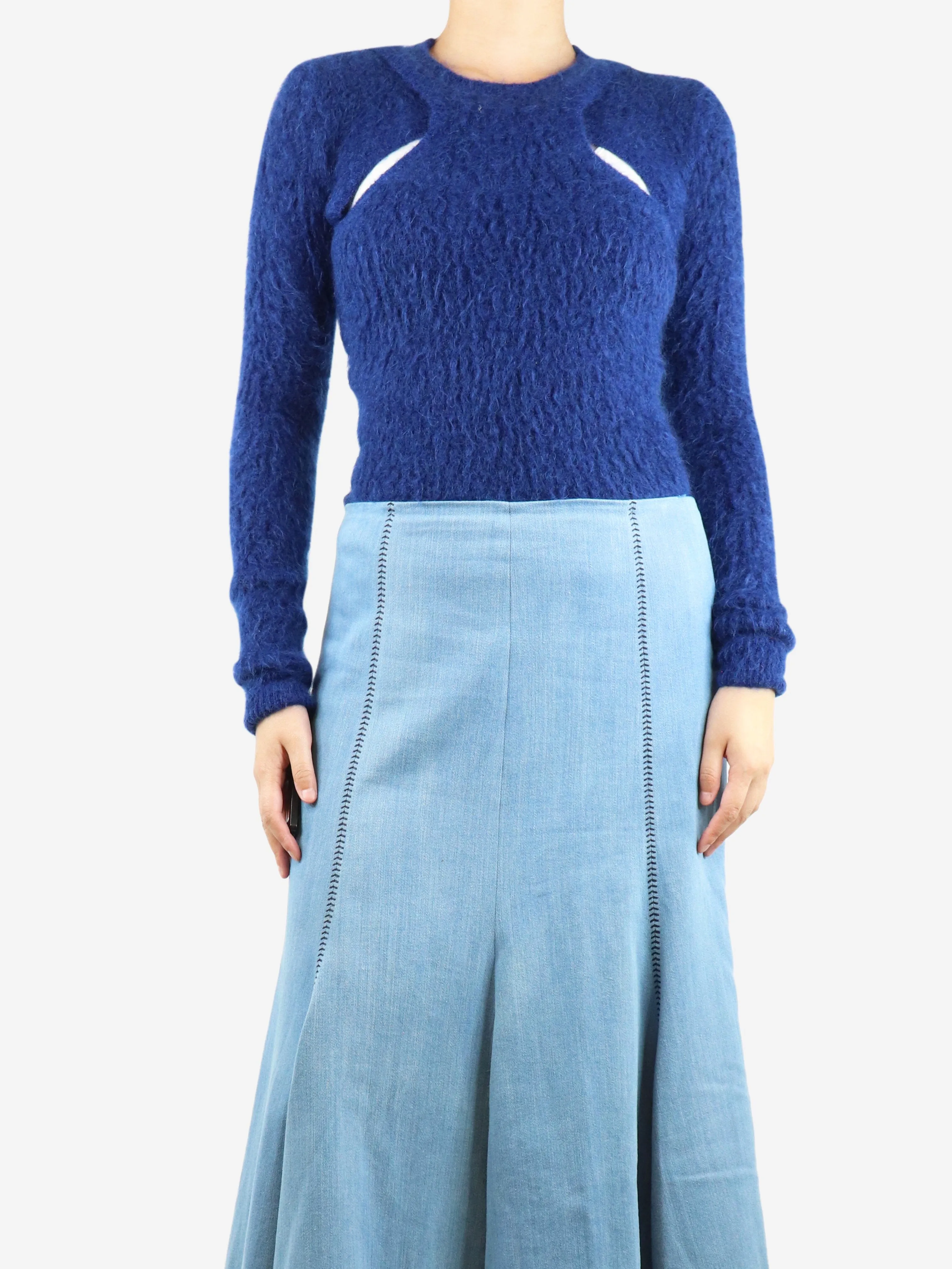 Blue cut-out mohair-blend sweater - size UK 8