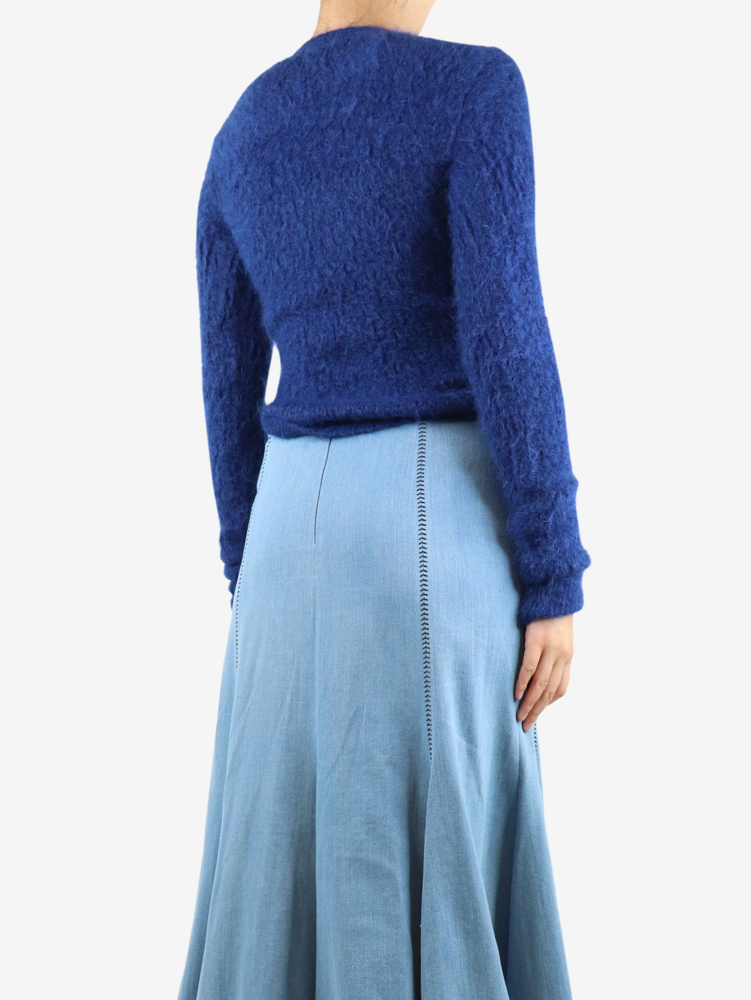 Blue cut-out mohair-blend sweater - size UK 8