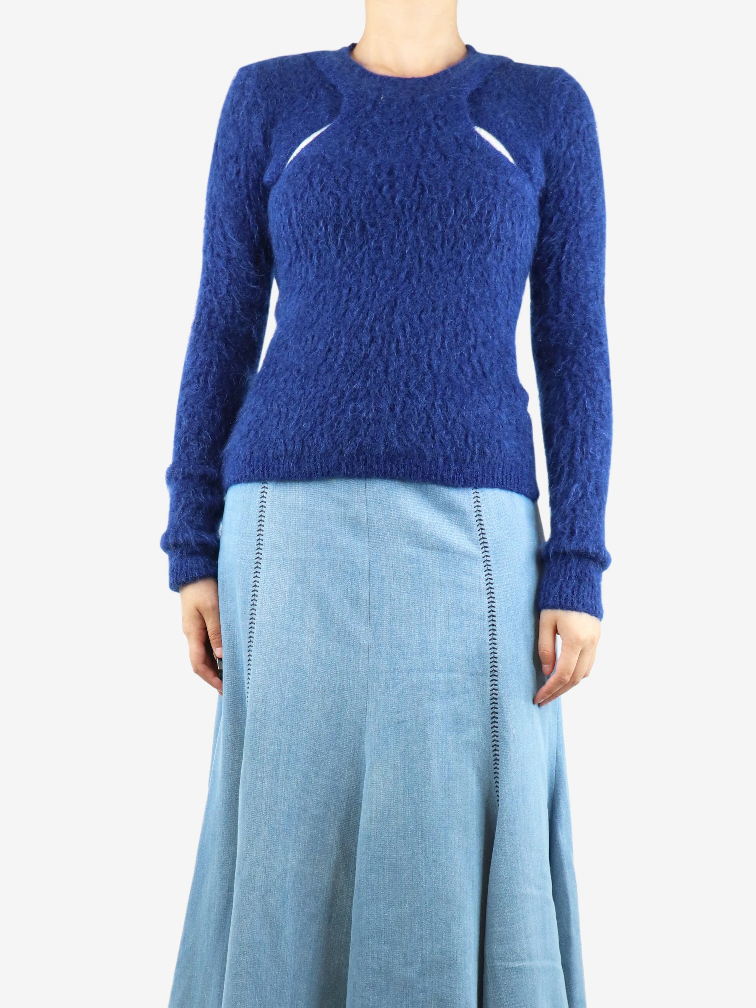 Blue cut-out mohair-blend sweater - size UK 8