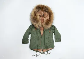 Bobble Babies Khaki Kids Parka coat with Natural Hood and Lining