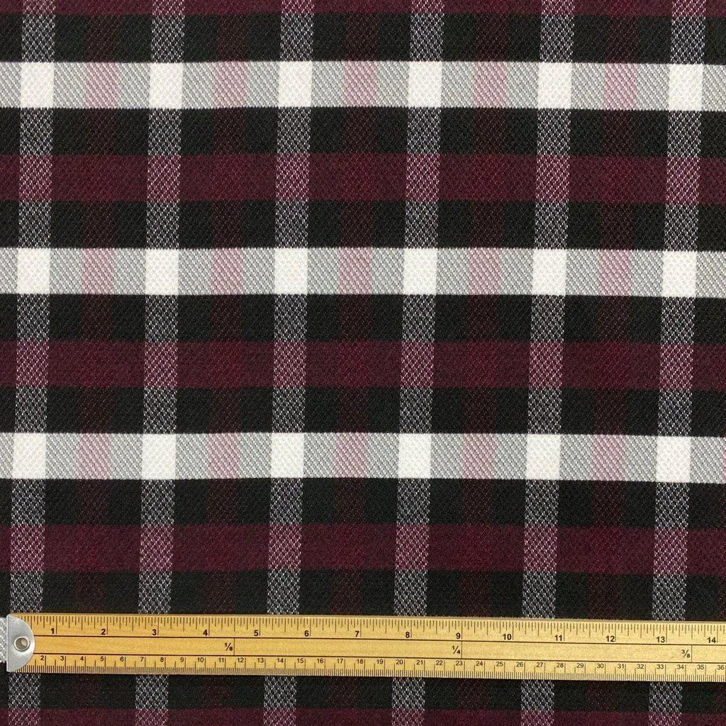 Burgundy & Black Checkered Wool Touch Fabric