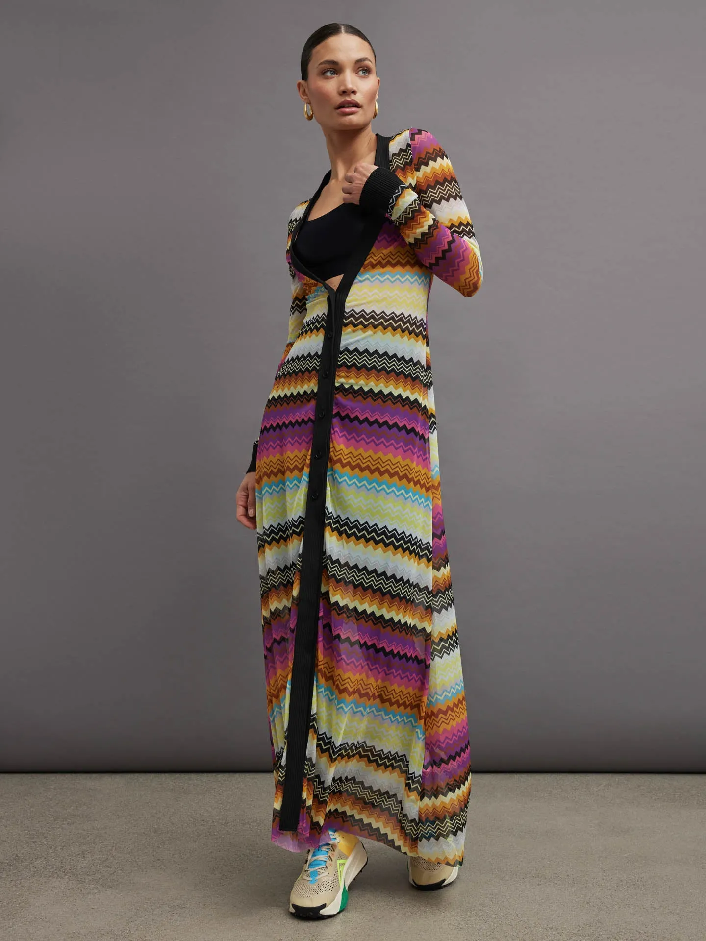 Chevron Long Cover Up - Multi Dark Chevron