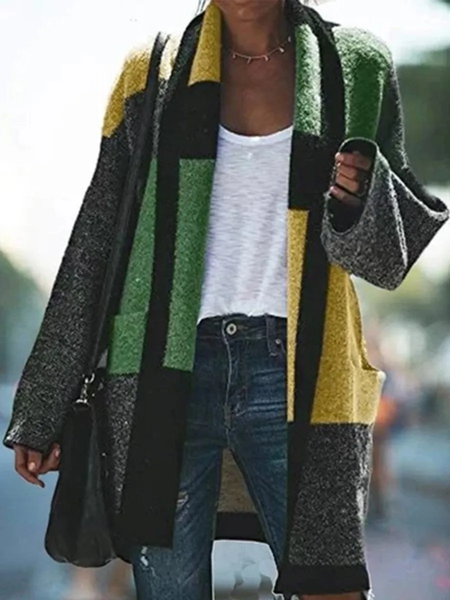 Color-Block Wool-Knit Cardigan