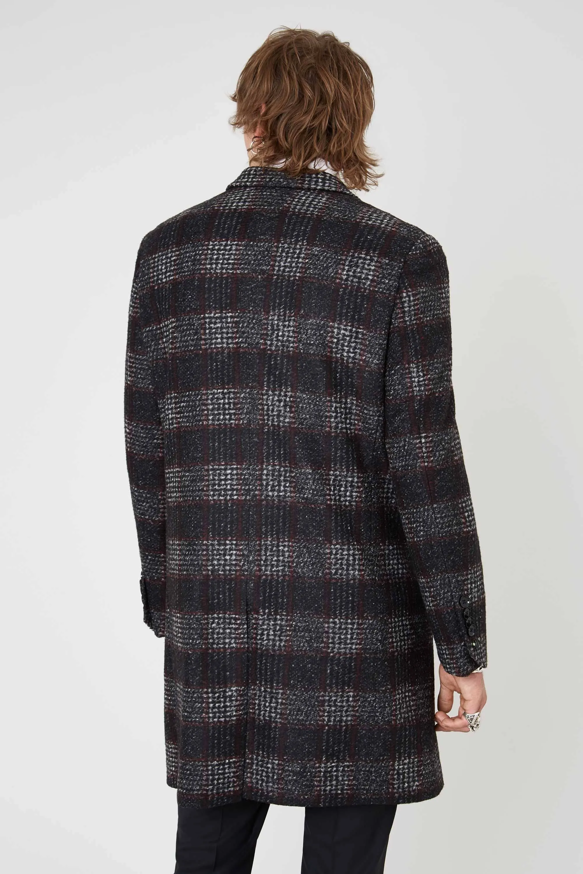 Danger Slim Fit Black Check Double Breasted Coat