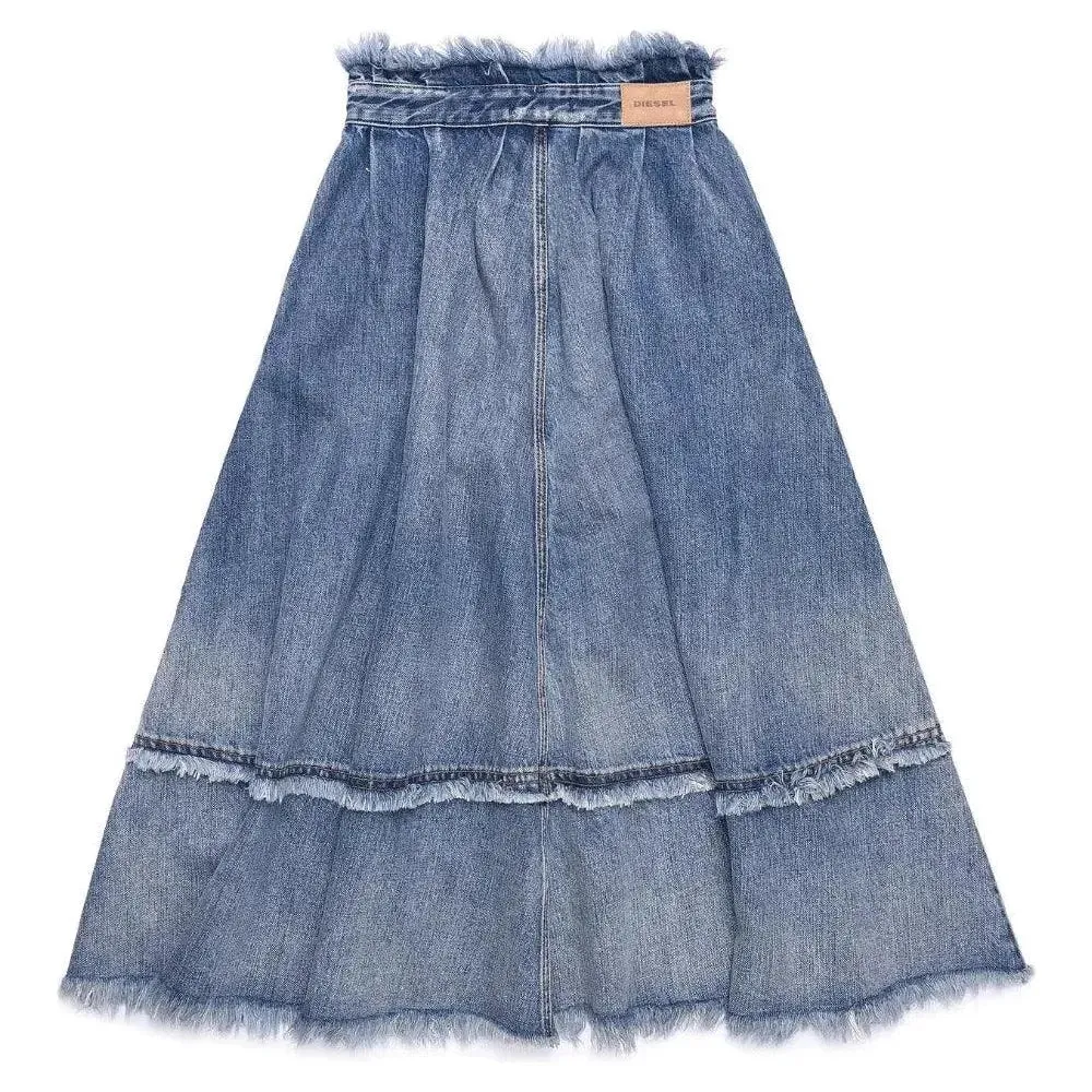 Diesel Girls Blue Long Denim Skirt with Stitching Design