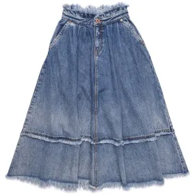 Diesel Girls Blue Long Denim Skirt with Stitching Design