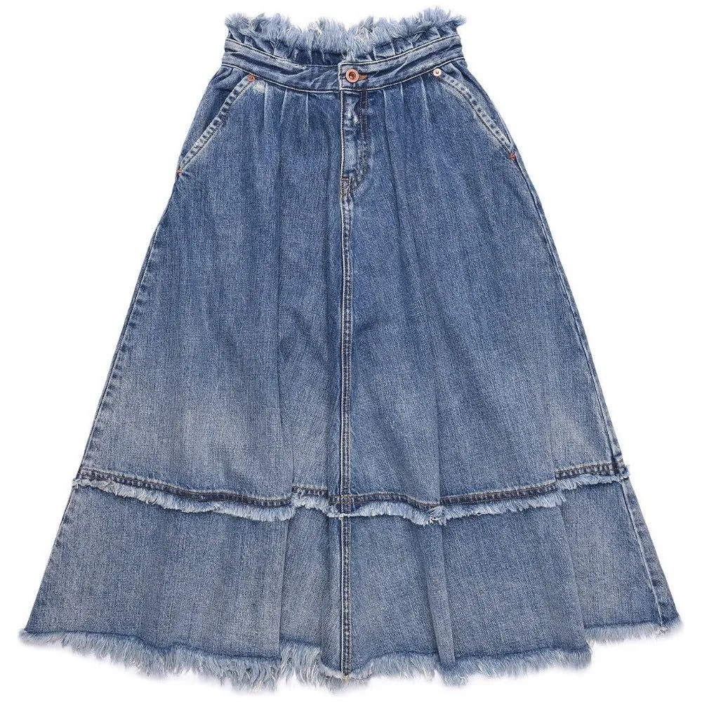 Diesel Girls Blue Long Denim Skirt with Stitching Design