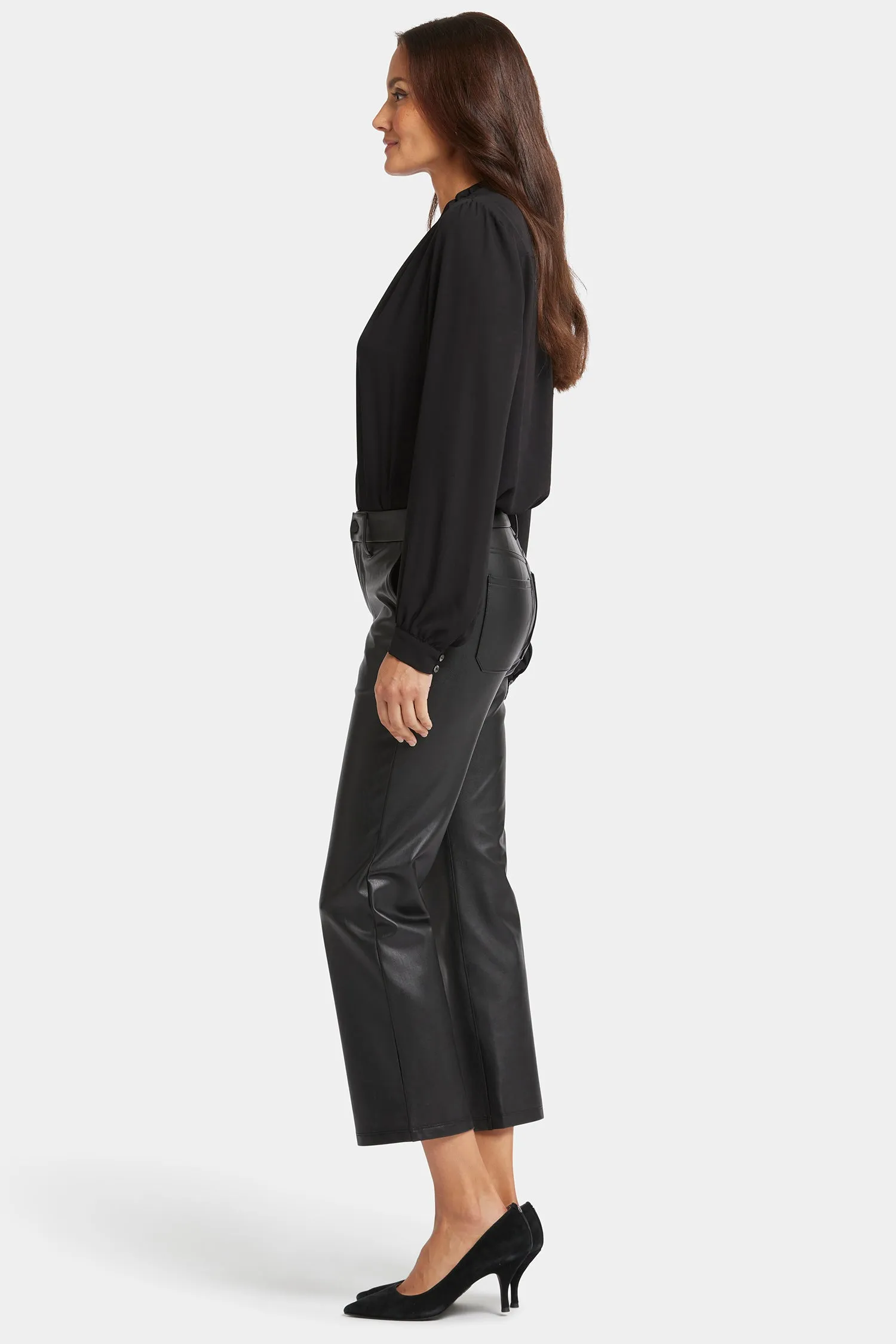 Faux Leather Straight Ankle Pants - Black