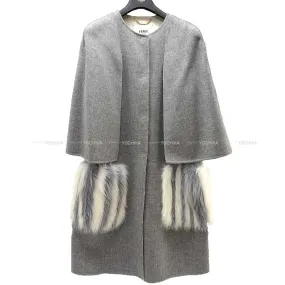 FENDI Poncho Poncho Coat  Pocker Fur #48 Gray Virgin Wool FF8369[BRAND NEW][Authentic]