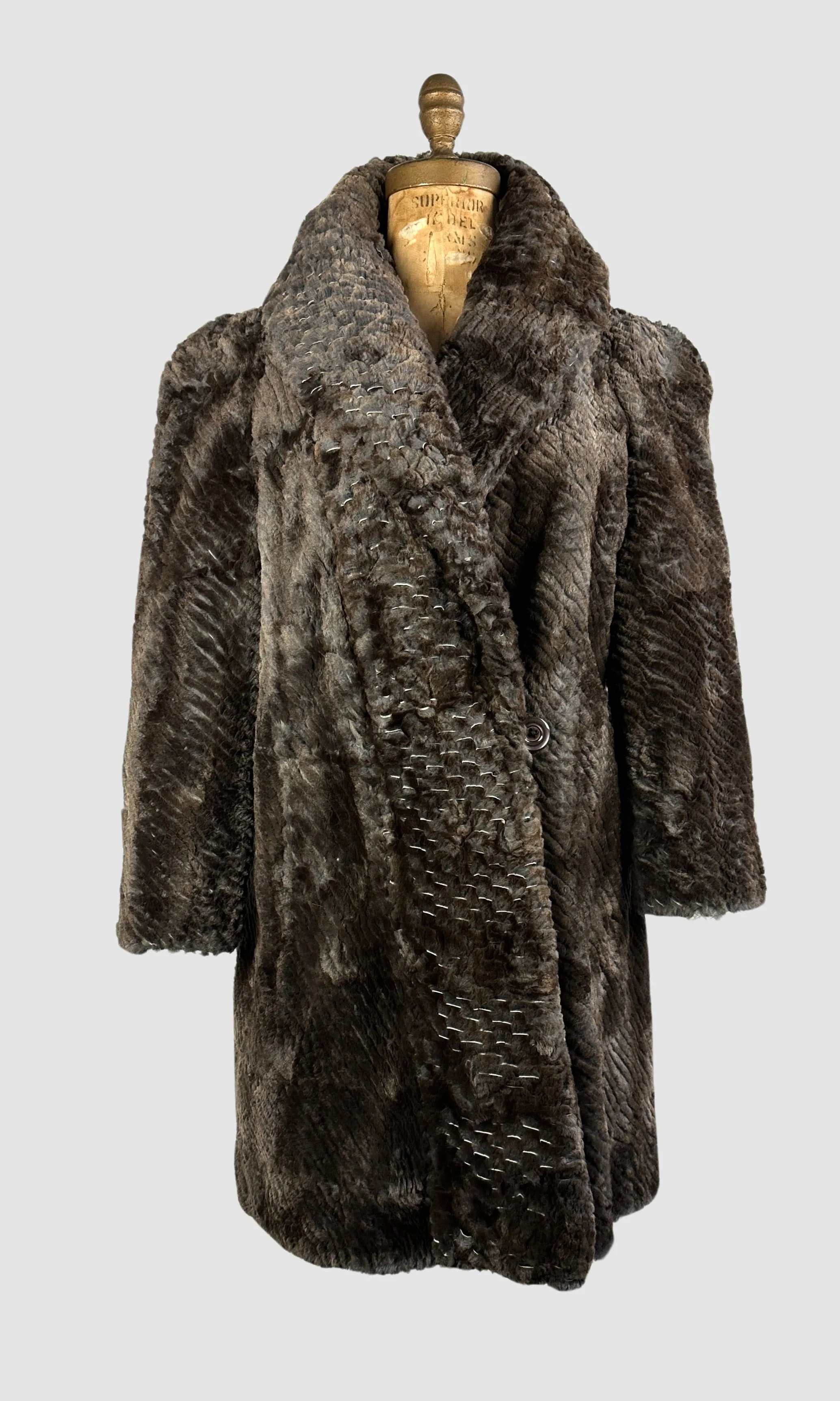 FENDI Roma Vintage 80s Textured Beaver Fur Coat • Medium