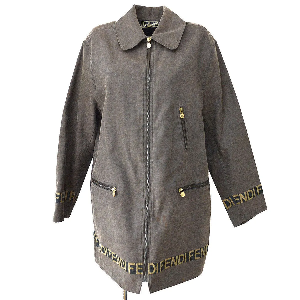 FENDI Zip-up Long Sleeve Jacket Coat Brown Italy 01230