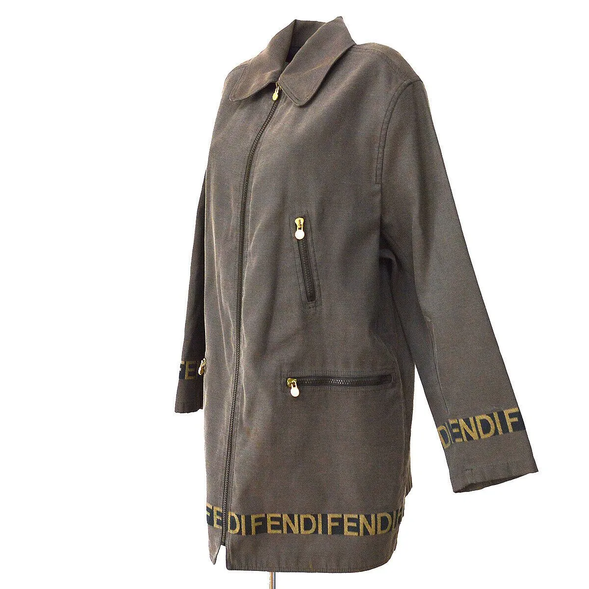 FENDI Zip-up Long Sleeve Jacket Coat Brown Italy 01230