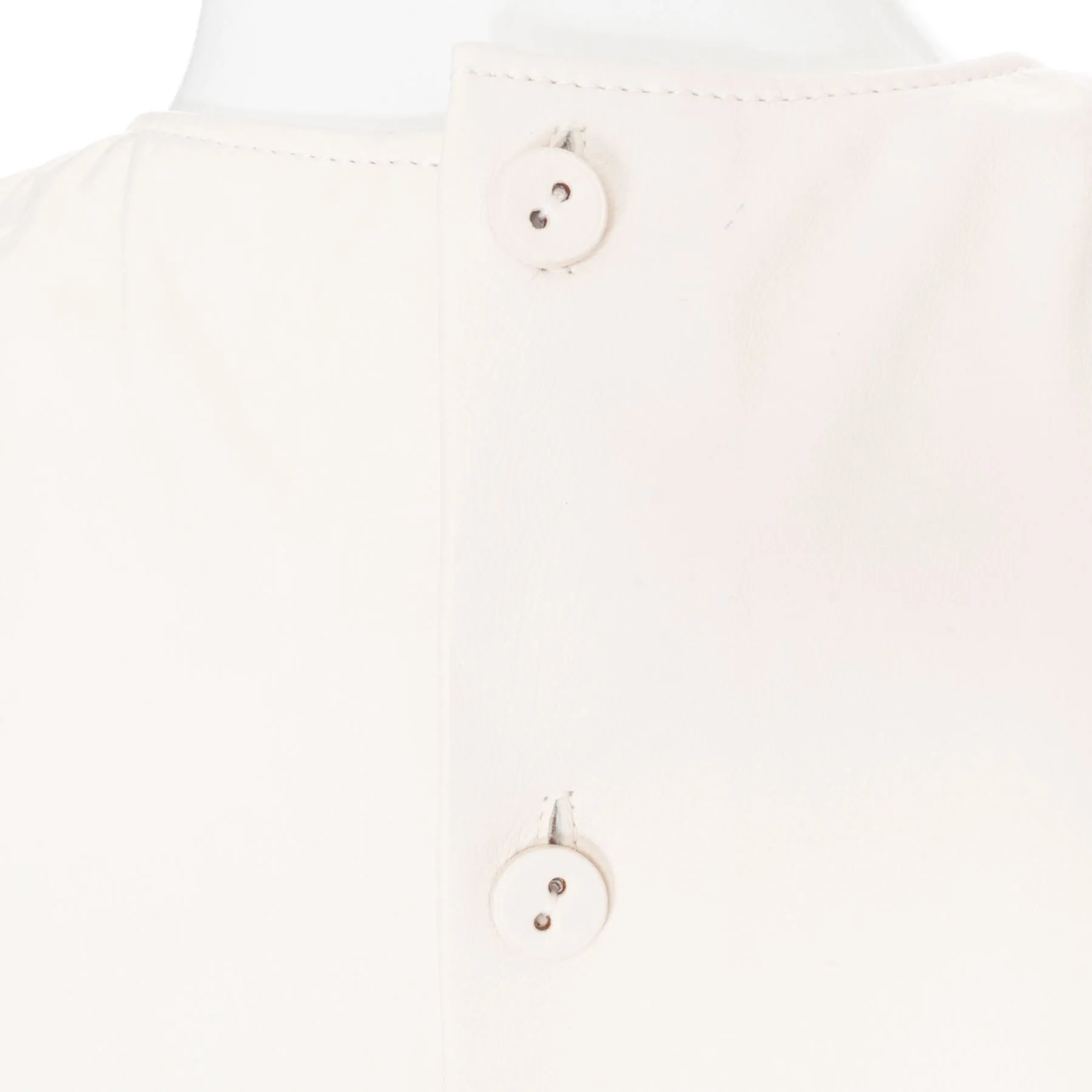 Ivory White Leather Sleeveless Back Button Down Top