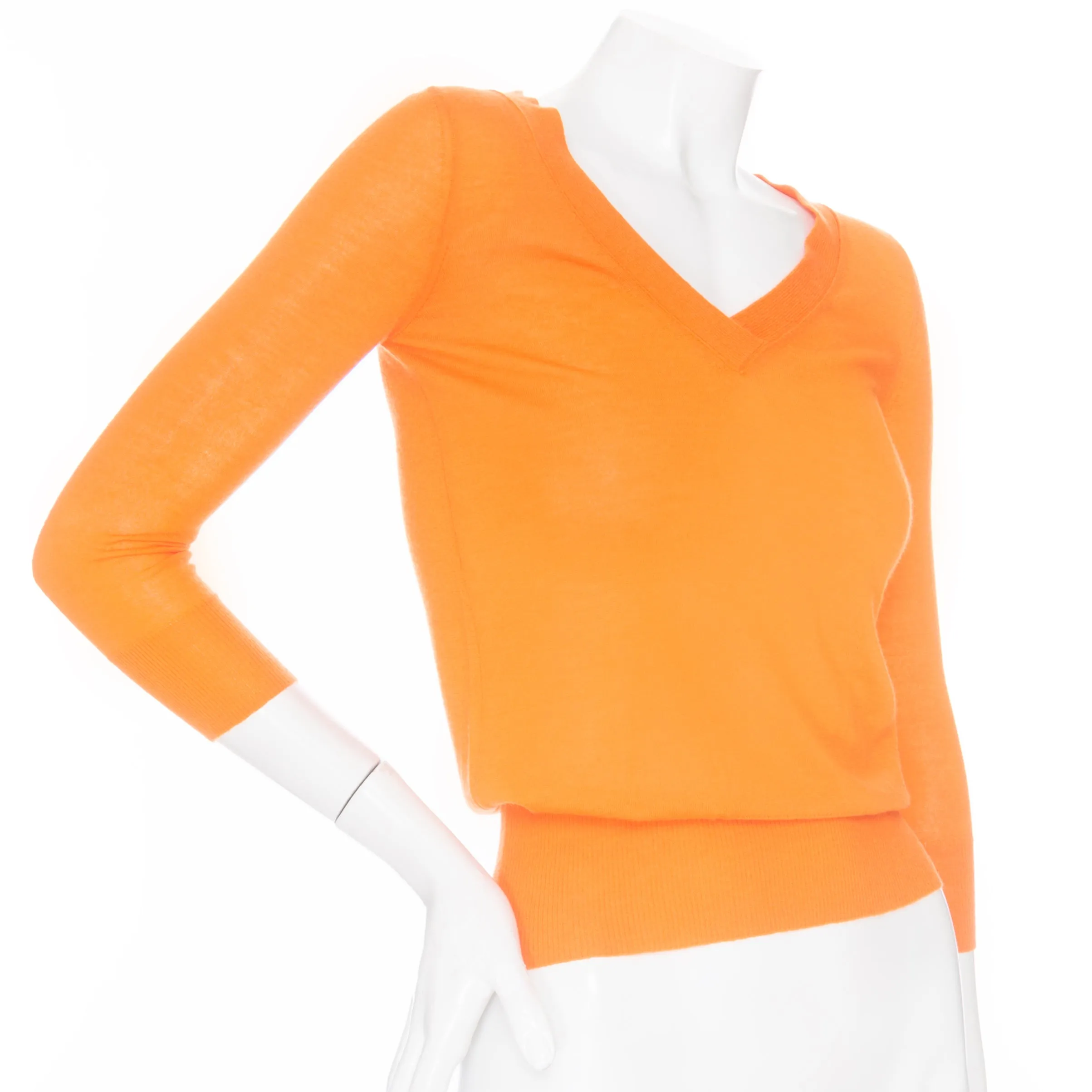 Orange Cashmere V-Neck 3/4 Sleeve Sweater